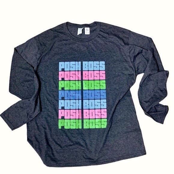 Posh Boss NWT Reseller Swag Merch Colorful Long Sleeve Gray Tee Unisex XL - Picture 2 of 3